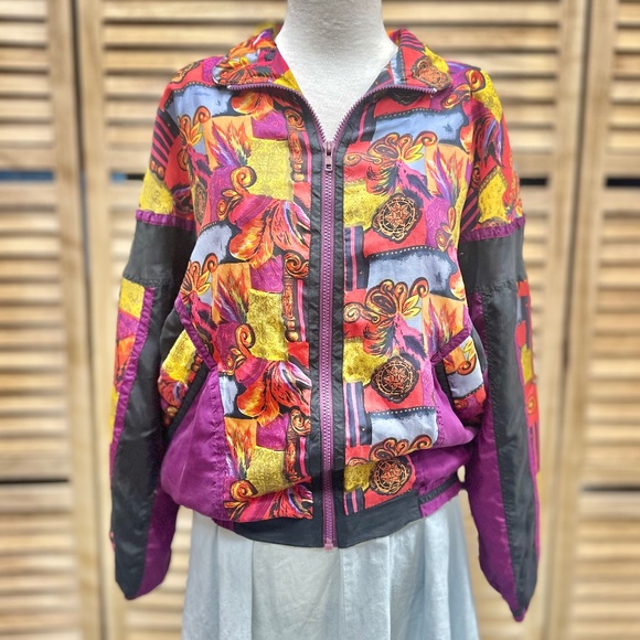 Vintage Express 100% Silk Baroque Windbreaker Size M - Picture 1 of 7